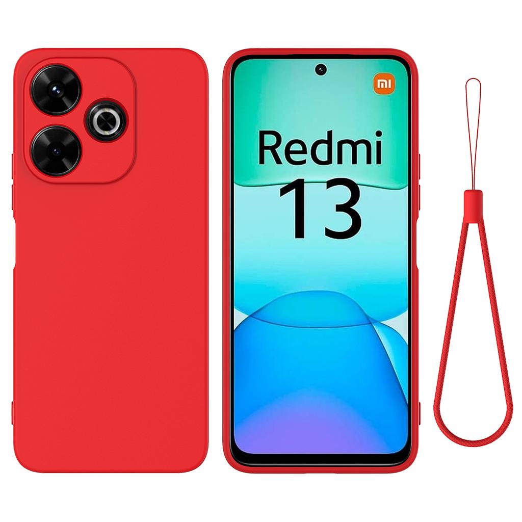 For Xiaomi Redmi 13 5G/13 4G/Note 13R 5G/Poco M6 4G Case Liquid Silicone Phone Cover with Wrist Strap
