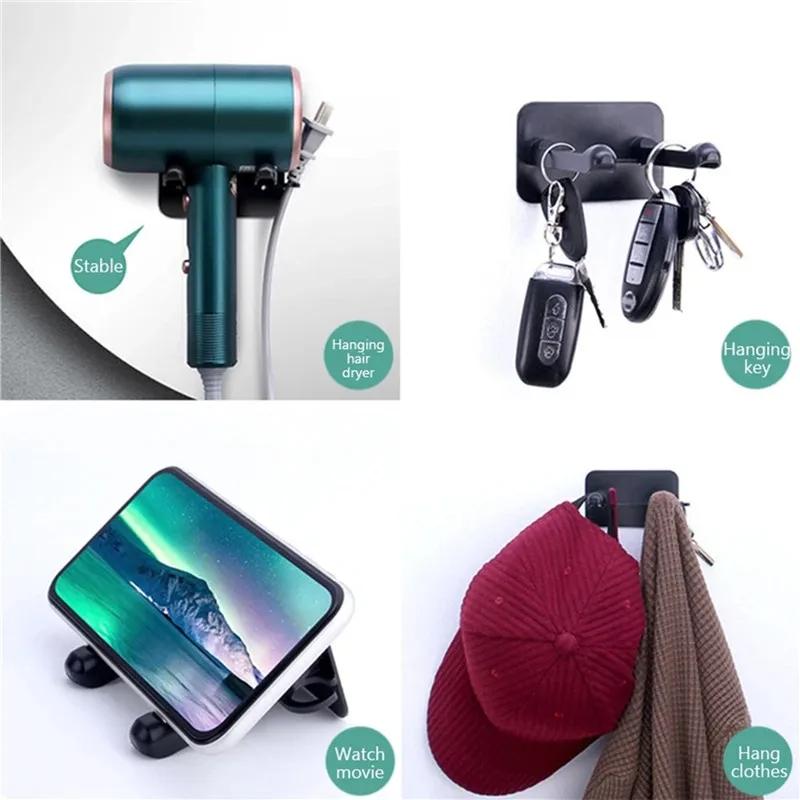 

Multifunctional Bracket Wall Mount Hair Dryer Storage Rack for Dyson Phone Holder organizer for bathroom storage towel hook чёрный