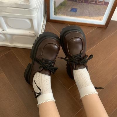 Retro British Style Platform Thick Heel with Skirt Single Shoes Women's Fashion Versatile Lace-up Small Leather Shoes Women's Autumn and Winter New