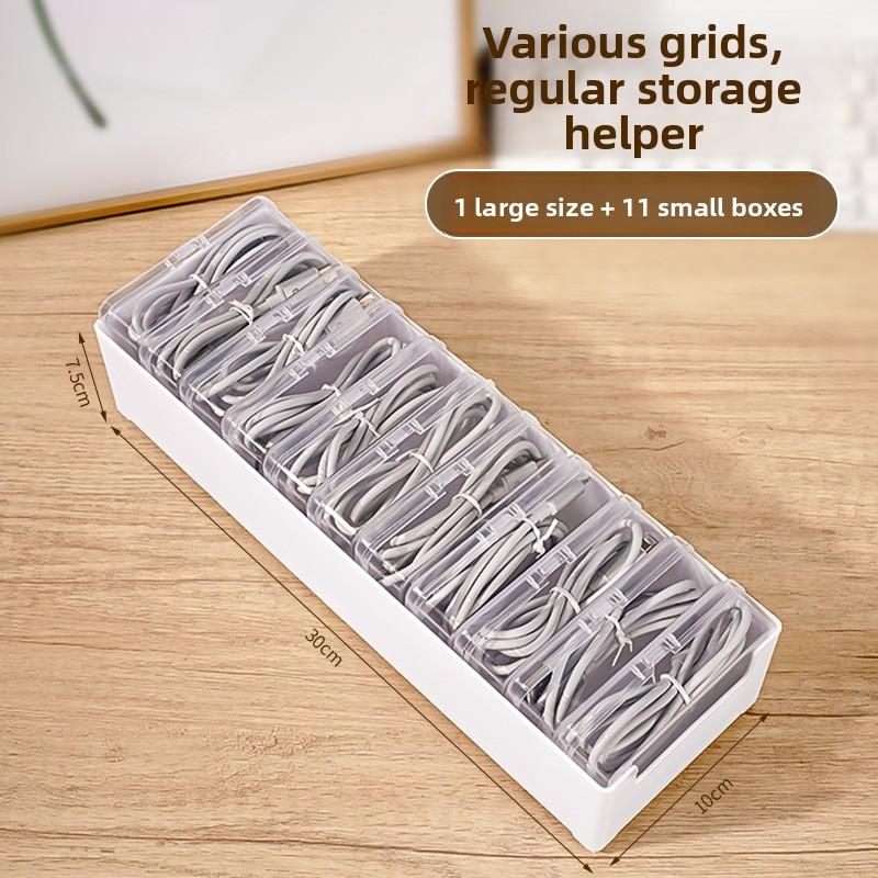 

Прозрачный пластиковый ящик для хранения кабеля передачи данных, бытовой кабель, зарядное устройство для мобильного телефона, отделочная коробка для кабеля с разделительной сеткой Large with 11 boxes белый