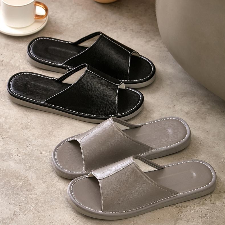 Large Size Cowhide Slippers Men's Genuine Leather Summer Home Non-slip Oversized and Extra Wide Home Leather Slippers