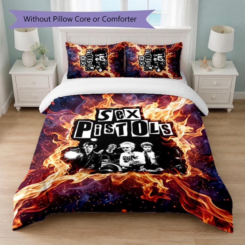Sex Pistols Druck 3-teiliges Bettwäsche-Set Bettbezug mit zwei Kissenbezügen Weiche Bettwäsche für Haushalt Schlafzimmer