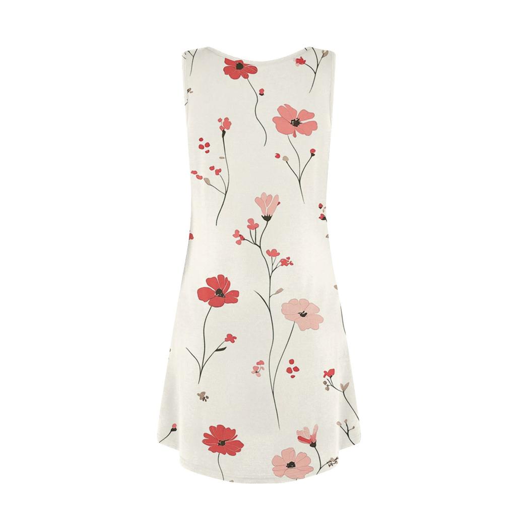 Women's Fashionable Casual V-neck Sleeveless Patterned Dress