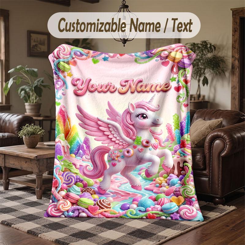 Couverture Jetée Thème Licorne Nom Personnalisé Texte Personnalisé Couverture Douce Confortable pour Maison Canapé Lit