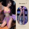 Purple See-Through Mesh Lingerie Set: Flirty Dunhuang Princess Style with Robe, Dress, and Stockings