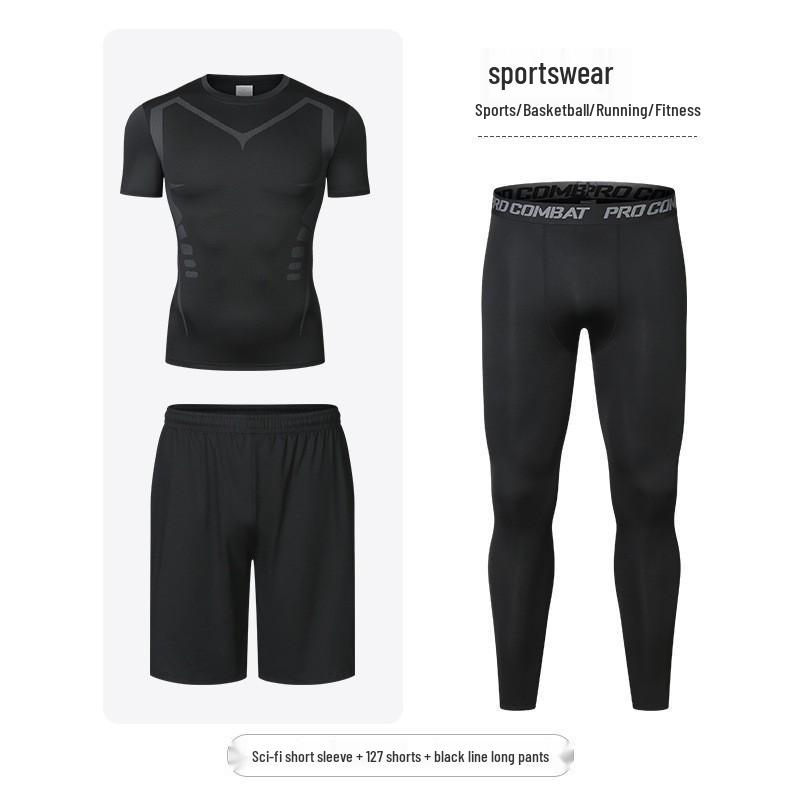 Men's Quick-Dry Sports Suit: Tight-Fitting Running & Basketball Three-Piece Set (Breathable Long Sleeve Top & Pants)