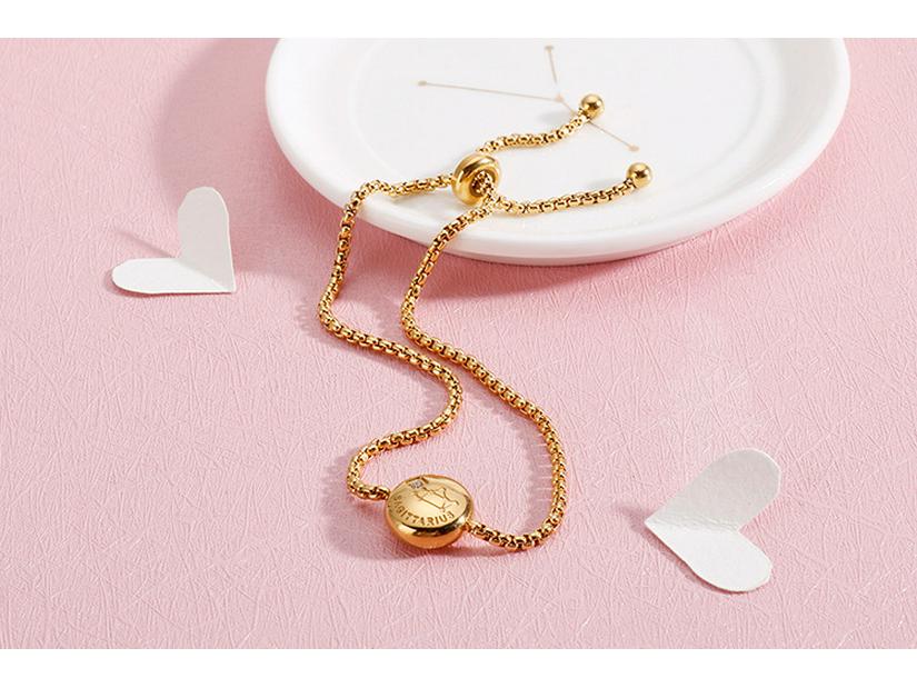 Korean Zodiac Constellations Gold Bracelet with Diamonds - Adjustable Titanium Steel Jewelry for Girls