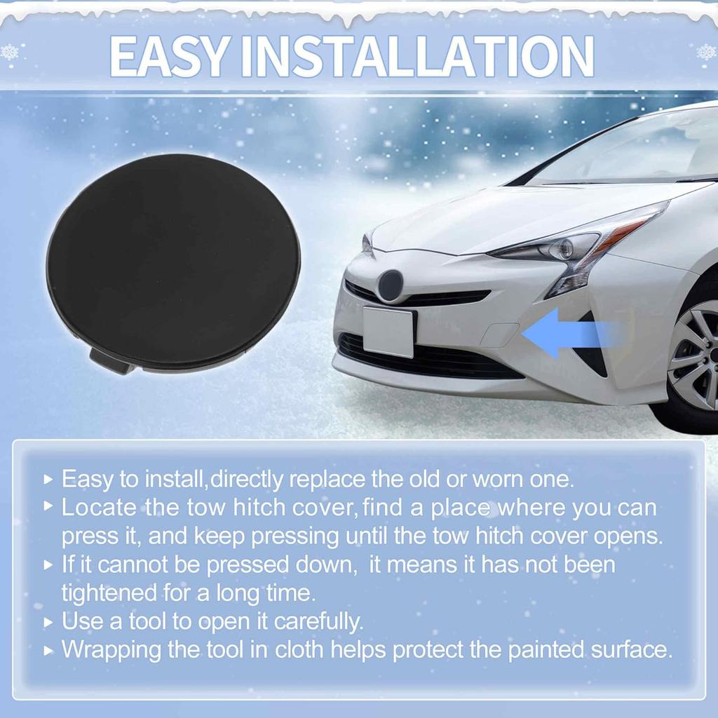 Front Left Car Tow Hook Cover Cap for Toyota Prius 2004-2009 Replaces No.5212747010C0 Matte Black Plastic Enhanced Durability for Winter & Cold