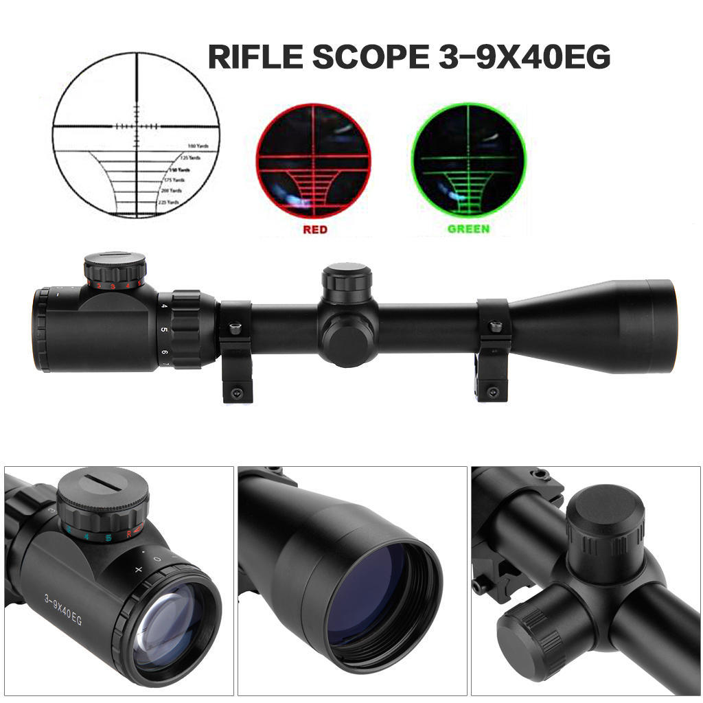 Goetland Lunette De Visée Télescopique Lumineuse Pour Fusil 3-9 X 40 EG Rouge Et Vert Avec Supports Gratuits