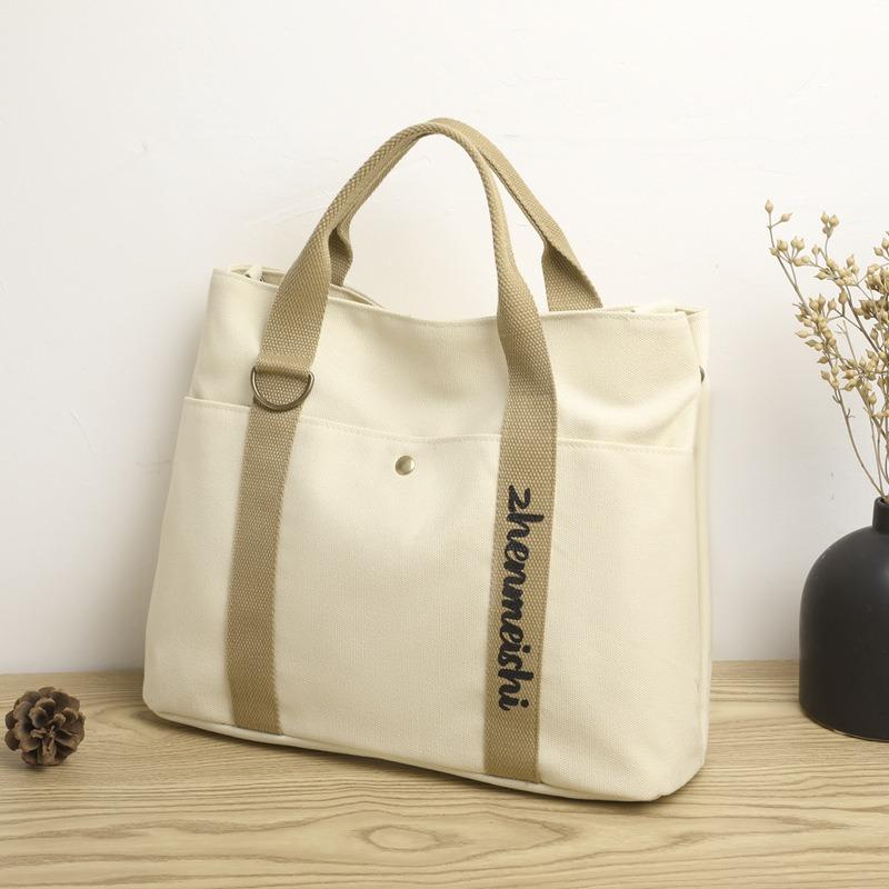 Women Large Capacity Canvas Handheld Bag Minimalist Casual Shoulder Bag Fashion Short-Trip Lightweight Travel Bag