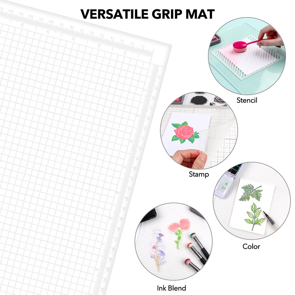 A4 Klares klebriges Photopolymer-Matte mit 1/4" Gitter & cm und Zoll Doppel-Skalen für Schablonenstempel, Zeichenvorlage | Wiederverwendbar Anti-Rutsch
