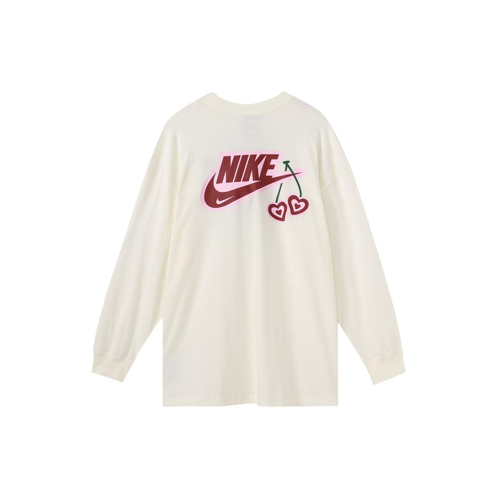 Nike Sportswear Essential Vintage Heart Embroidery Graphic Loose Fit Crew Neck Long Sleeve T-Shirt Women Tops White FD9933-133