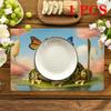 4/6pcs Rectangular Placemats - 12X18 Inch Frog Lily Pad Printed Table Mats with 2D Element Pattern Design, Durable Washable Polyester Table Runners
