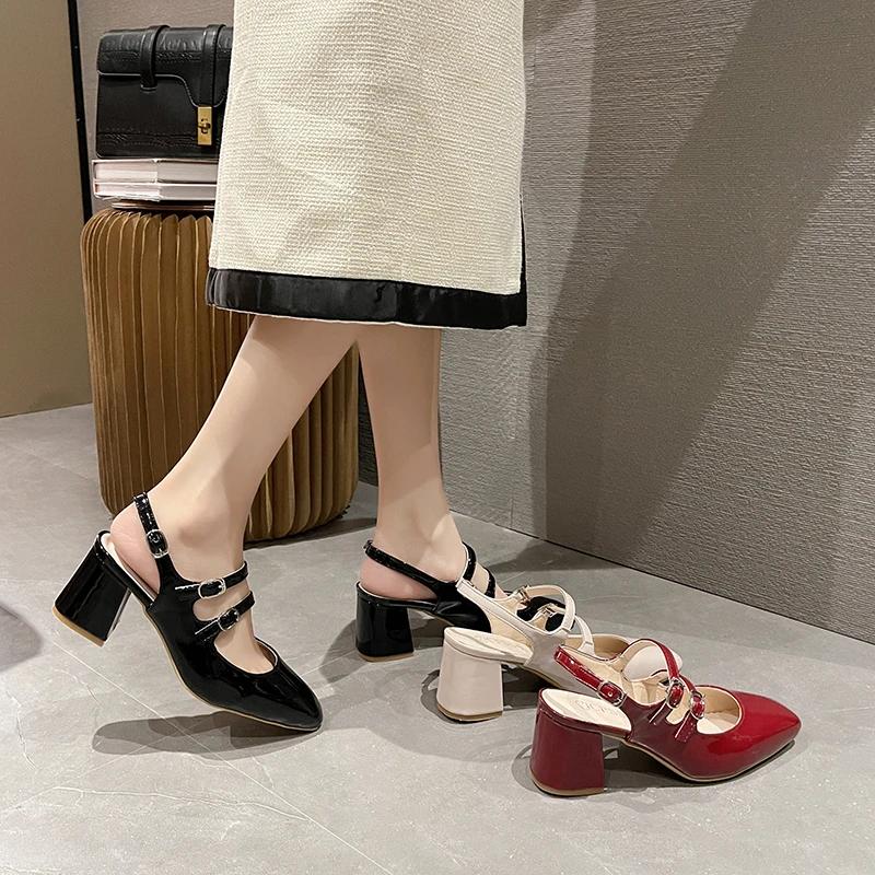 Fashion Mary Jane Shoes Women's 2025 Summer New Square Head Shallow Mouth Thick Heel Non-slip Fashion All-match Retro High-heeled Shoes