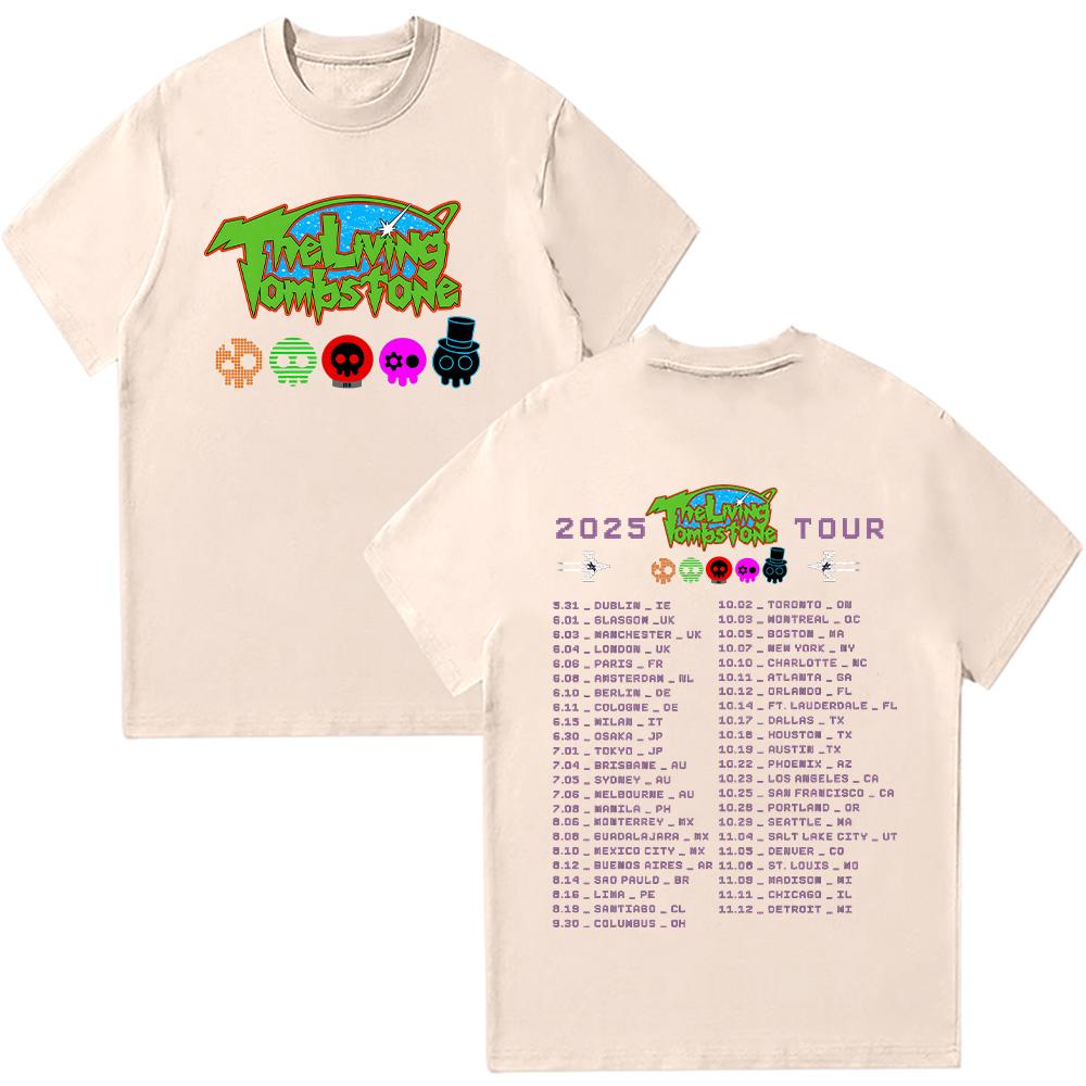 The Living Tombstone 2025 Tour T-shirts Summer Cotton Top Vintage Tees Graphic T Shirts Hip Hop Harajuku Women Men Clothing