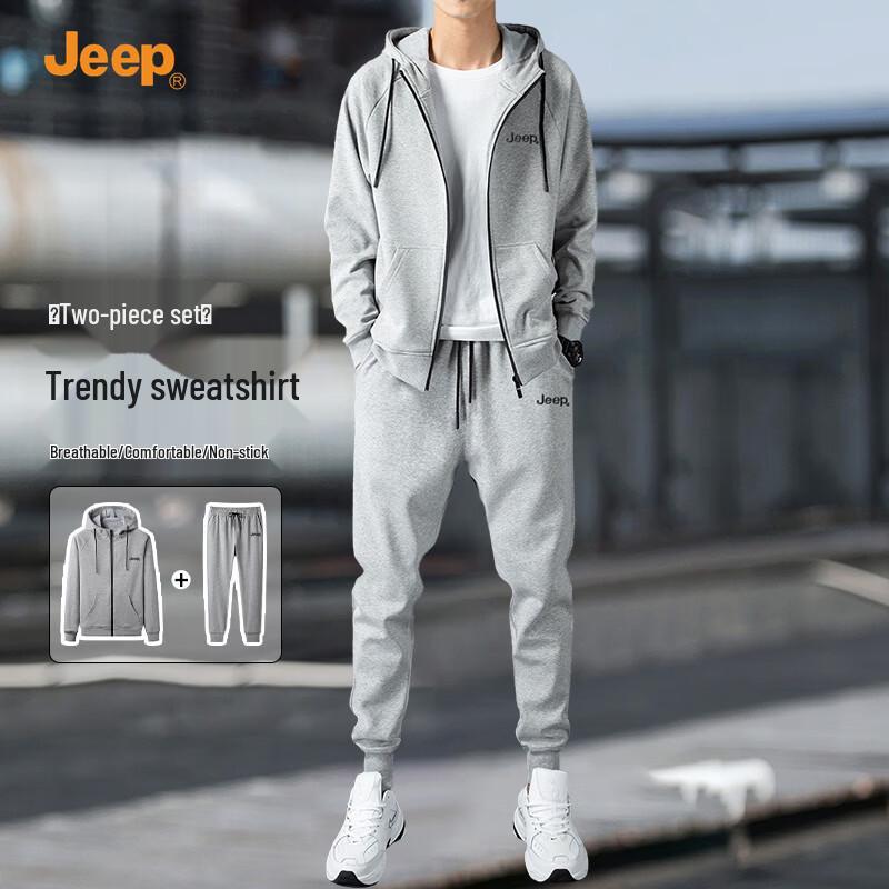 

JEEP Men s Casual Hooded Cardigan Sweatshirt & Pants Set L