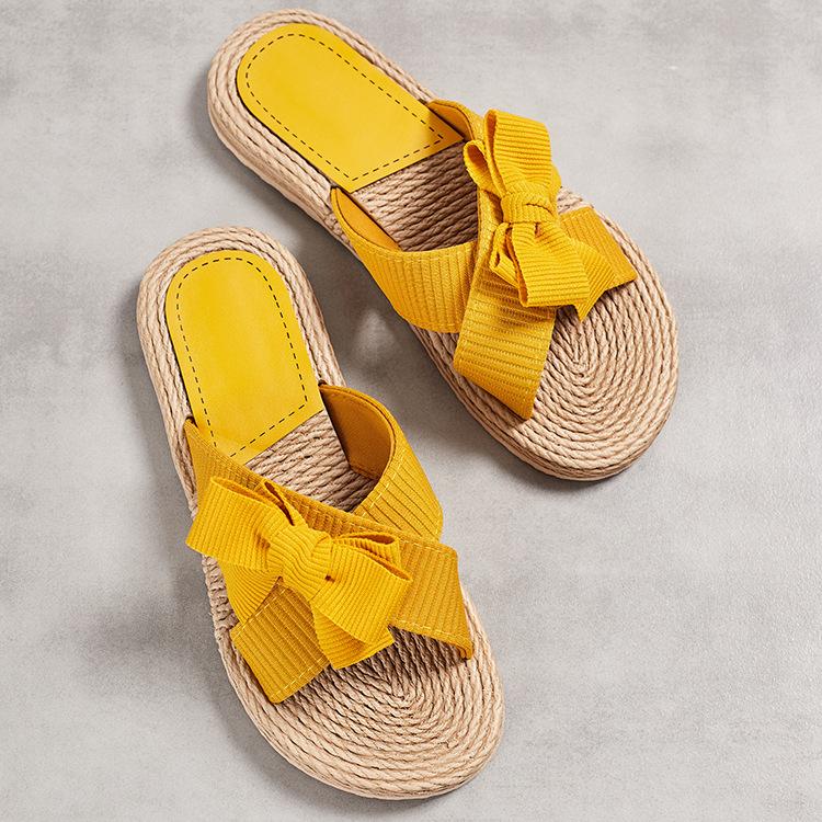 New Summer One-line Women's Slippers, Solid-color Fashionable Indoor and Outdoor Bow Slippers