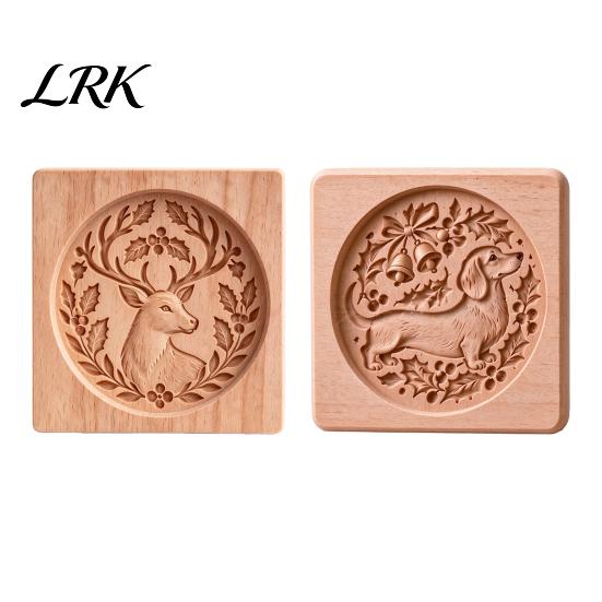 Three Dimensional Relief Mold Woodland Animal Cookie Mold, Wooden Biscuit Stamps, Scene 3D Red Pancake Texture Tool Bird Elk Dachshund Cutter