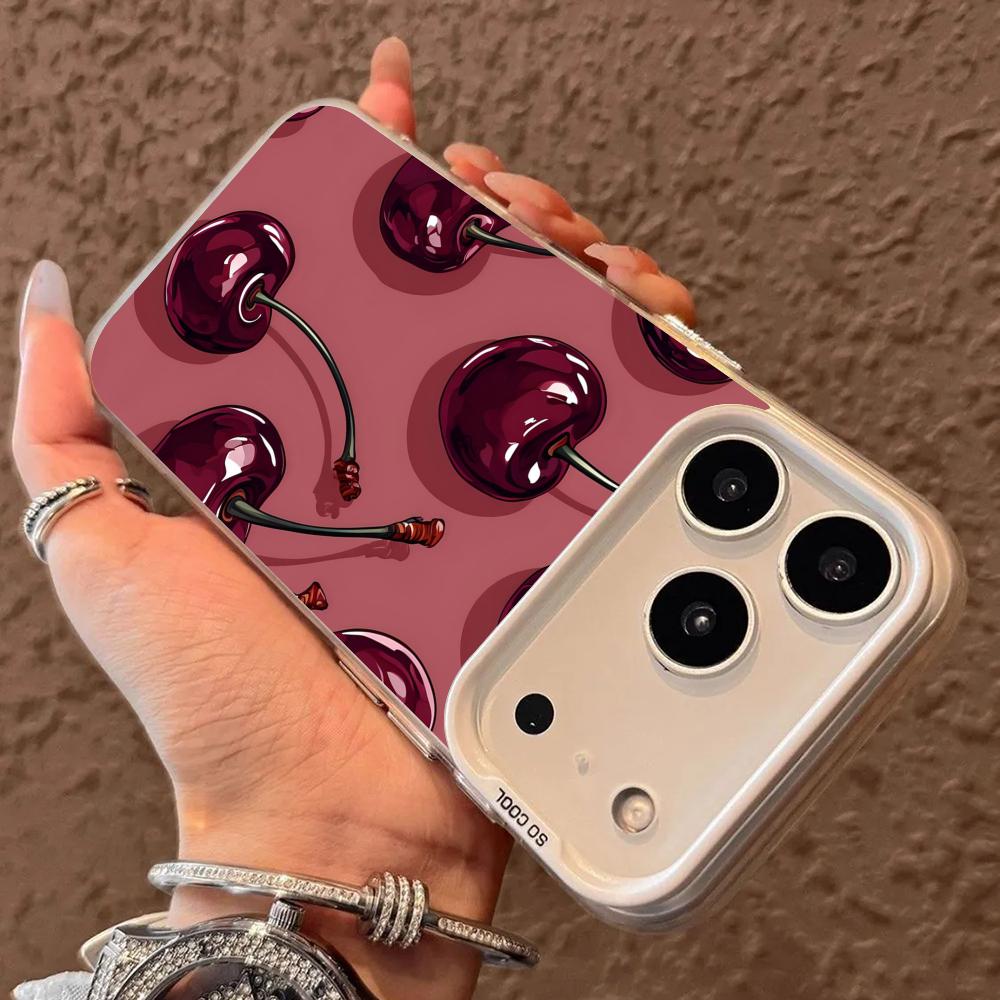 Red cherry design Phone Case case for iPhone17 16 15 14 13 12 11 Pro/ Max/Plus shock-proof rear cover anti-fingerprint