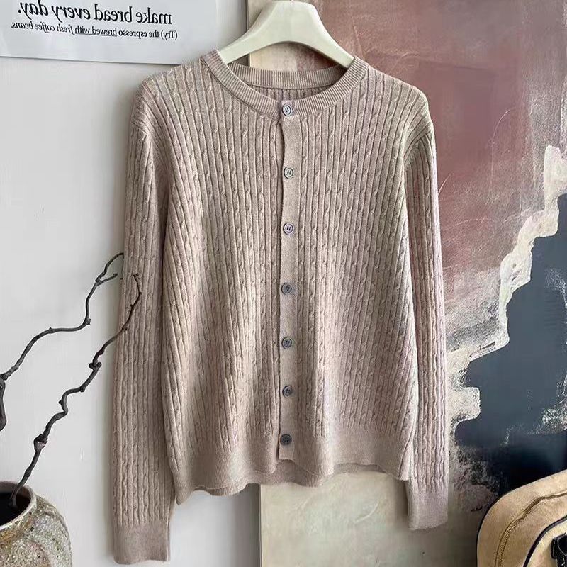Women's thin Knit Cardigan Spring and Summer Solid Color Round Neck Knit Cardigan