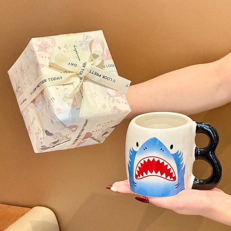 Shark ceramic mug cute girl birthday gift water cup office breakfast coffee cup girlfriend souvenir
