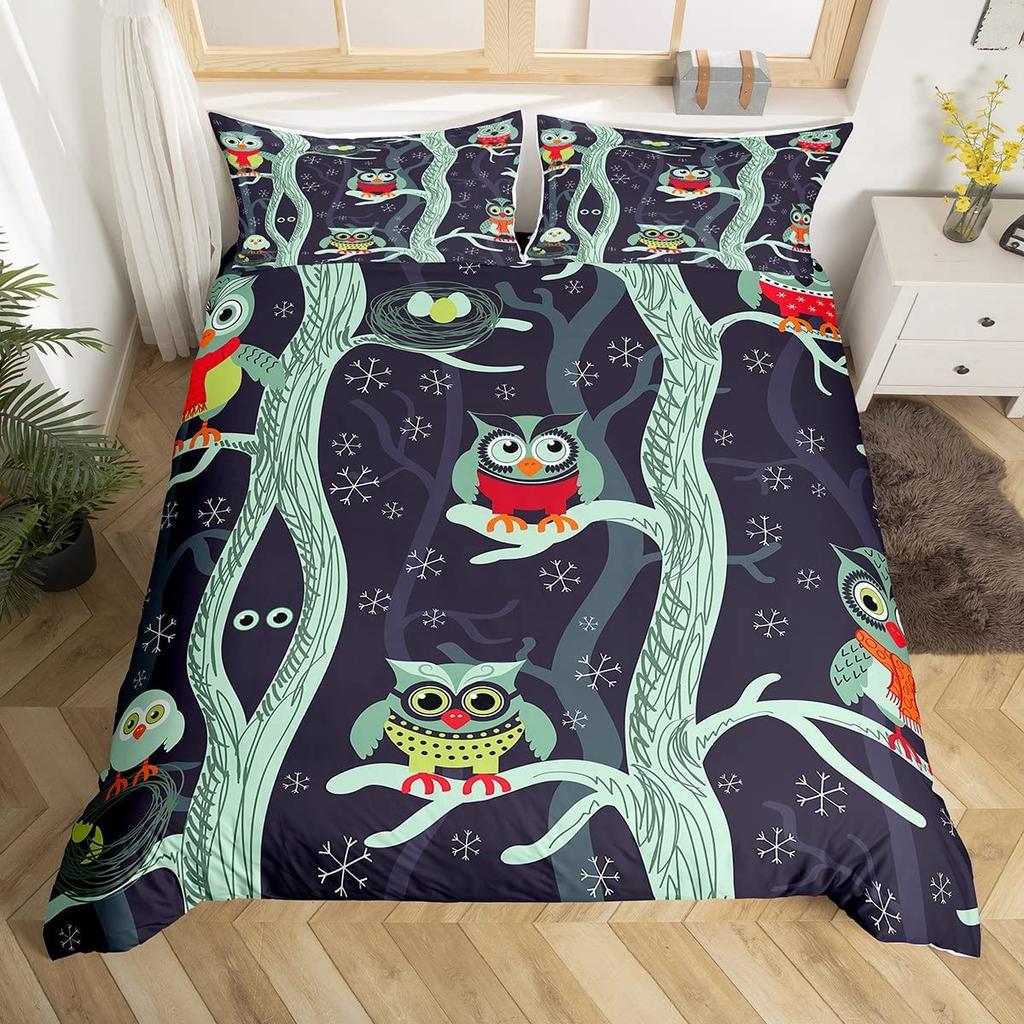 Cartoon Owl Duvet Cover Set Cute Kawaii Animals for Kids Girls Bedding Set King Queen Single Twin Size Polyester Comforter Cover