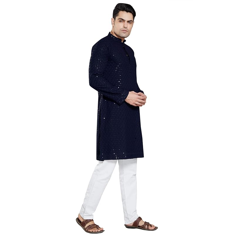 DIVISIVE Men's Sequince Embroidered Cotton Blend Only Slim Fit Kurta (DKRT14_M_Burgundy)