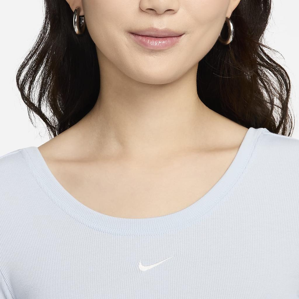 Nike Solid Color Round Neck Short Casual Long Sleeve Breathable T-Shirt Women Tops Light-Blue FN3662-440