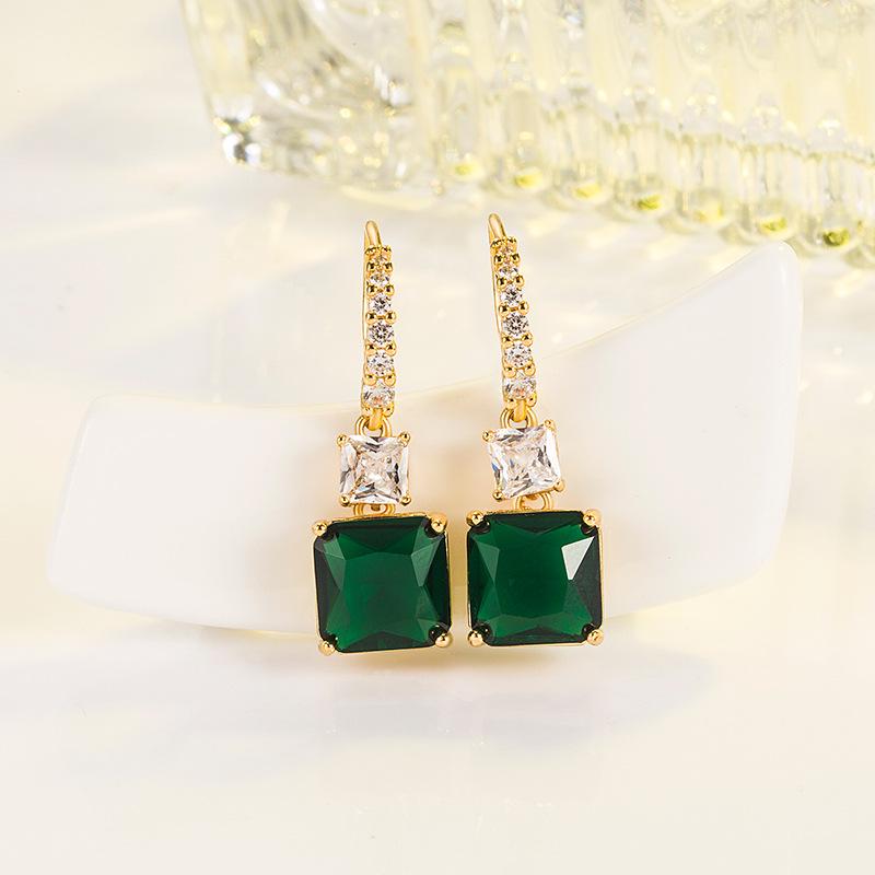 

18K Gold Korean Style Square Emerald Zircon Earrings for Women