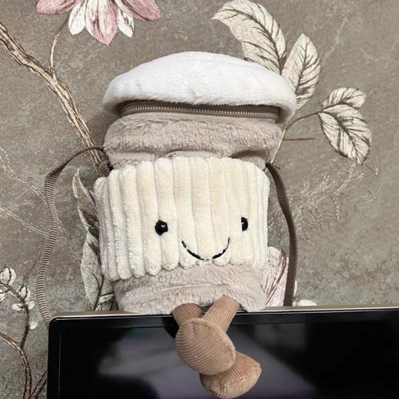

Cartoon Coffee Milk Tea Bag Interesting Pendant Plush Toy Keychain Dolls Accompanying Cups Crossbody Plush Bags