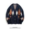 Men's Loose V-Neck Cardigan Sweater - Retro Japanese Style, Thickened for Autumn/Winter, Trendy Knitwear.