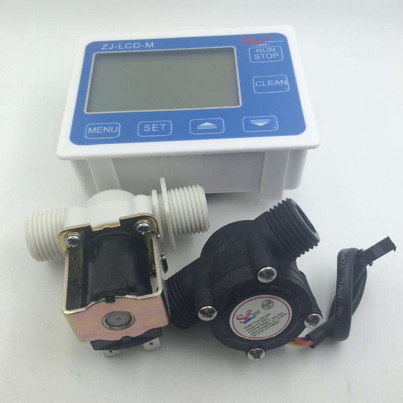 Durable Quality 1/2" Water Flow Control Meter LCD Display + Flow Sensor + Solenoid Valve Light Weight