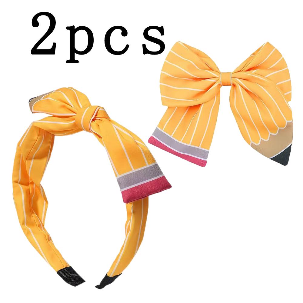 2PCS Cute Kawaii Back To School Hair Accessories For Girls Children Headpiece Accessories Hair Clips With Bow Penance Headband