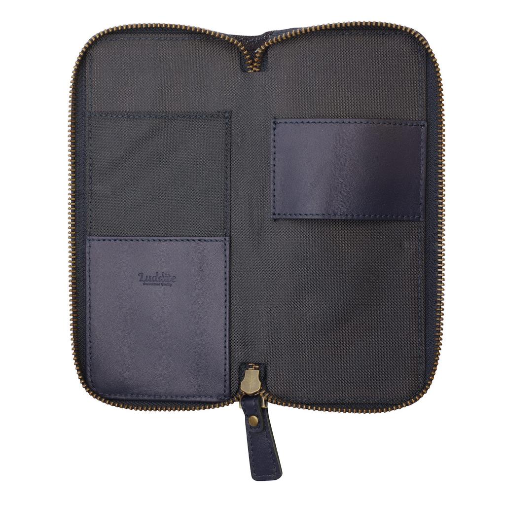 Luddite Leather Combination Round Zip Pen Case 2 Denim and Genuine Leather Pencil Case [Navy] LDKC-RZP2-11