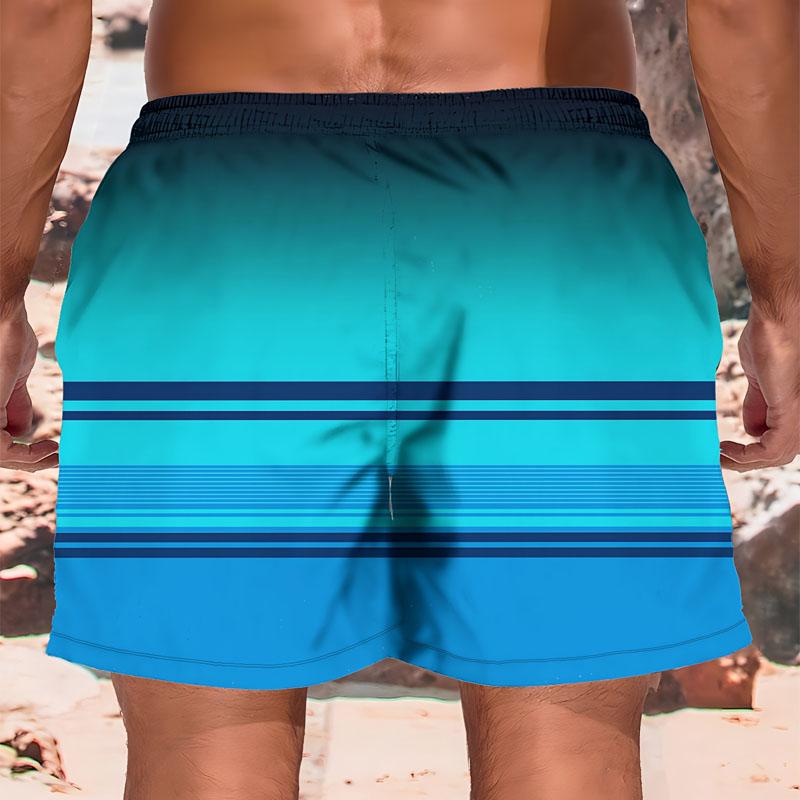 Summer Men's Casual Drawstring Beach Pants with Gradient 3D Printed Polyester Fiber Composition for Outdoor Wear