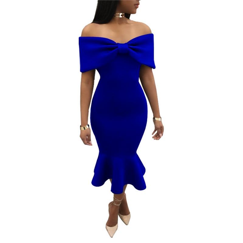 Evening dress temperament chest wrap bow fishtail dress autumn new women's clothing