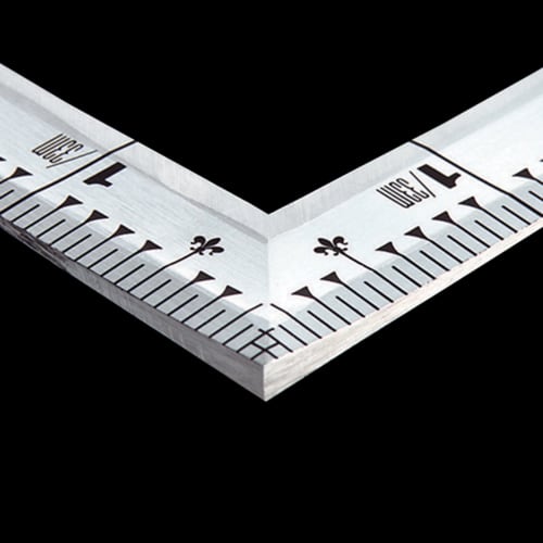 Shinwa Sokutei Curved Ruler, 1.5 Shaku (4.5 Ft) Thick, with Square Backing, Crane and Turtle Design, Left-Handed, Silver, 10669