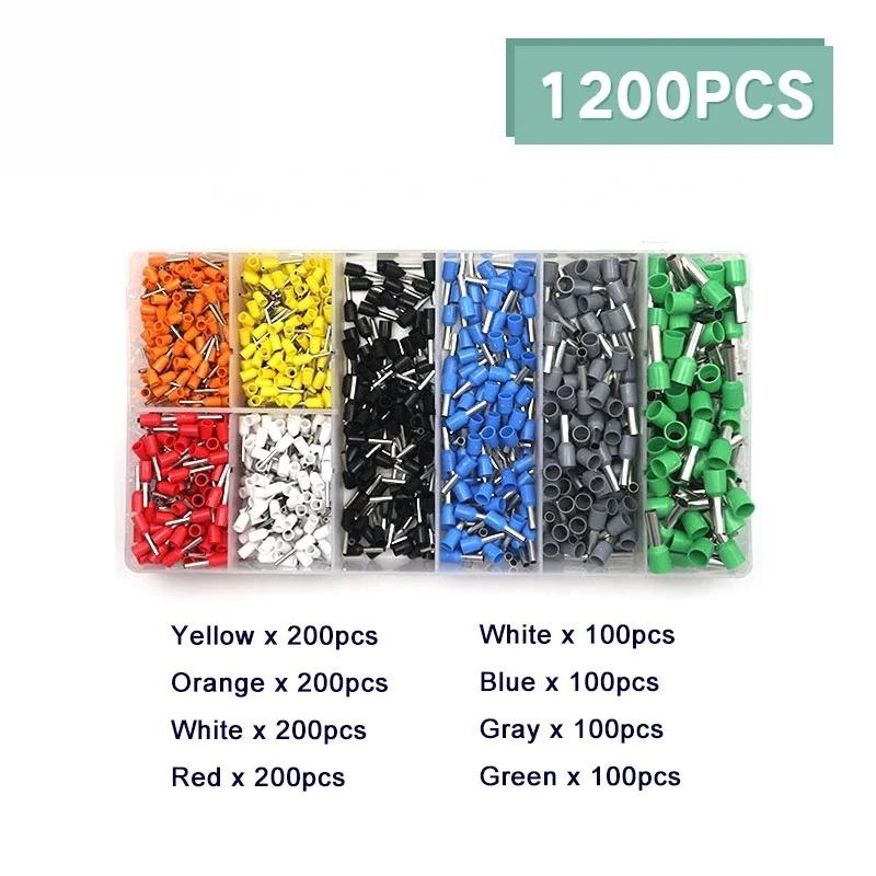 1200pcs Tubular Terminal Block Connector Wire Terminal Kit Insulated Cord Pin End Terminal Electrical Crimper Terminator