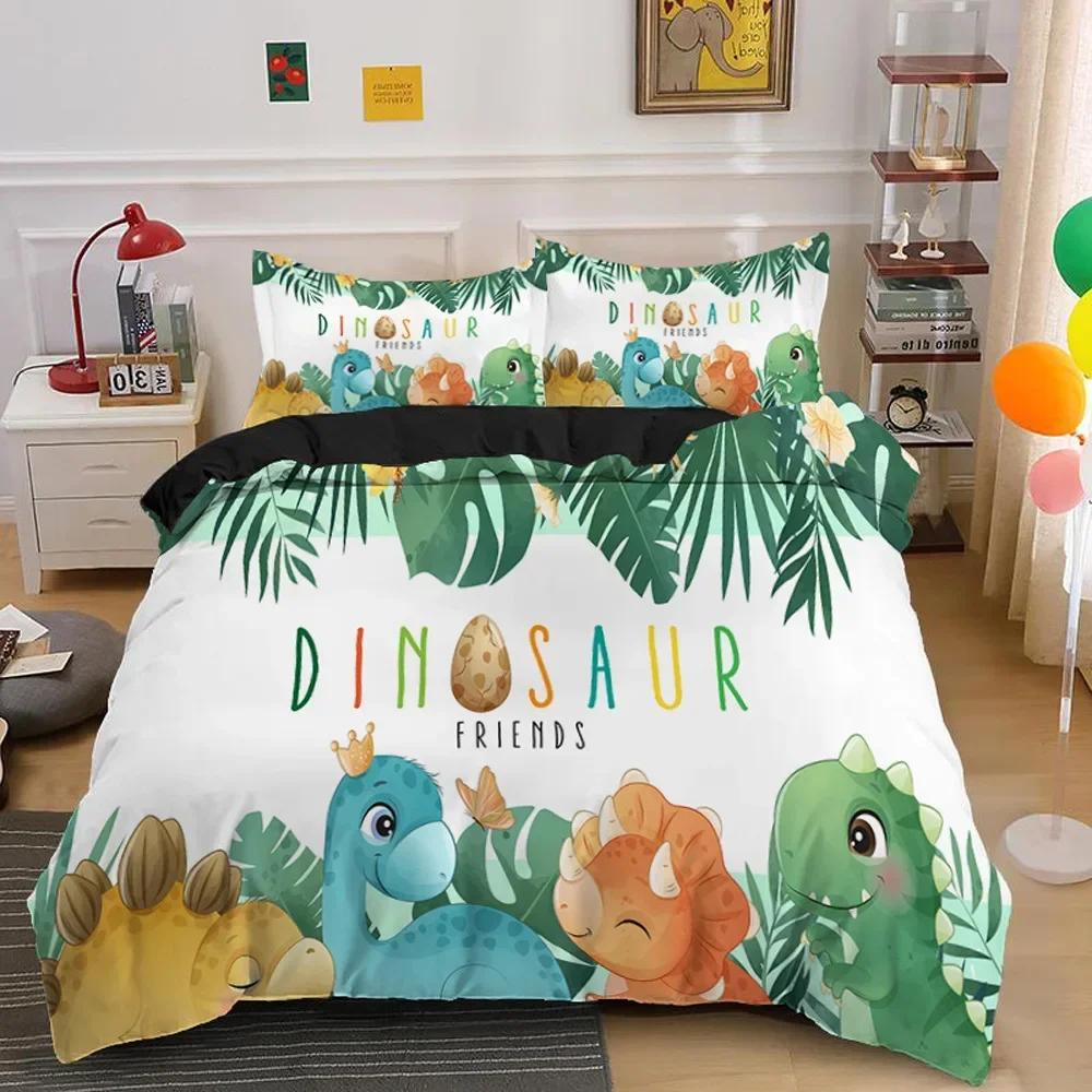 Niedlicher Dinosaurier 3D Cartoon Tier Bequemer Bettbezug Bettdecke Kissenbezug Bettwäscheset Kinder Schlafzimmer Dekoration Heimtextil