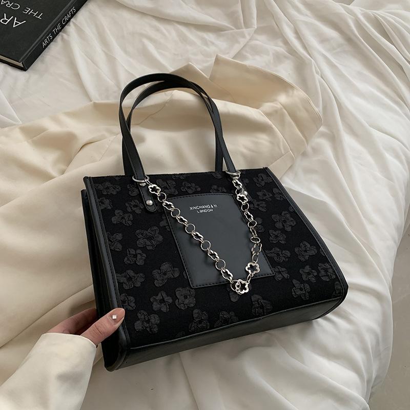 

Женская сумка-тоут с цветочным принтом, новая модная сумка через плечо большой емкости, однотонная, простая, универсальная, женская сумка с цепочкой и ручкой сверху