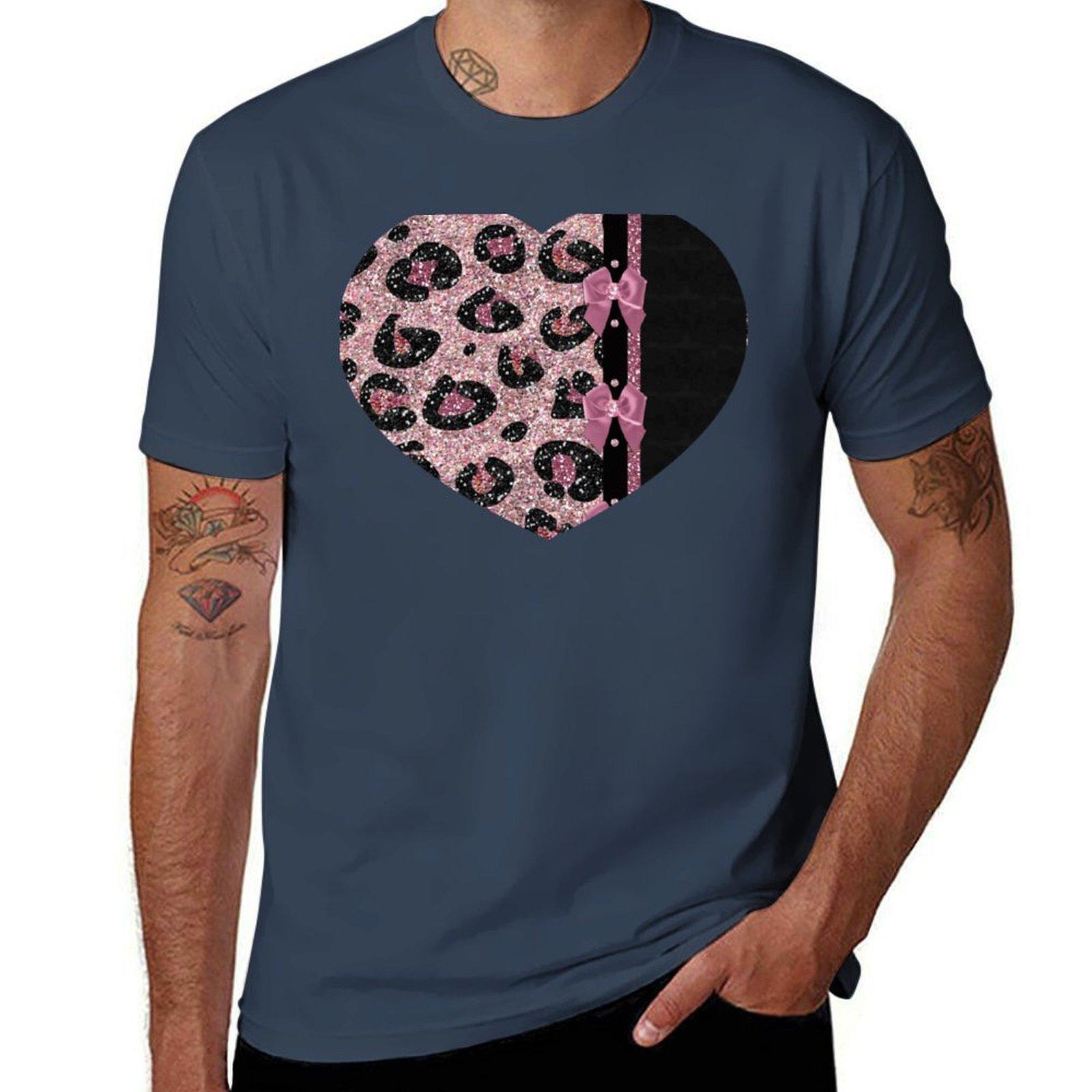 Black and Leopard Pink Bows Jewels with and Print TShirt Plus Size Street Style Tee S