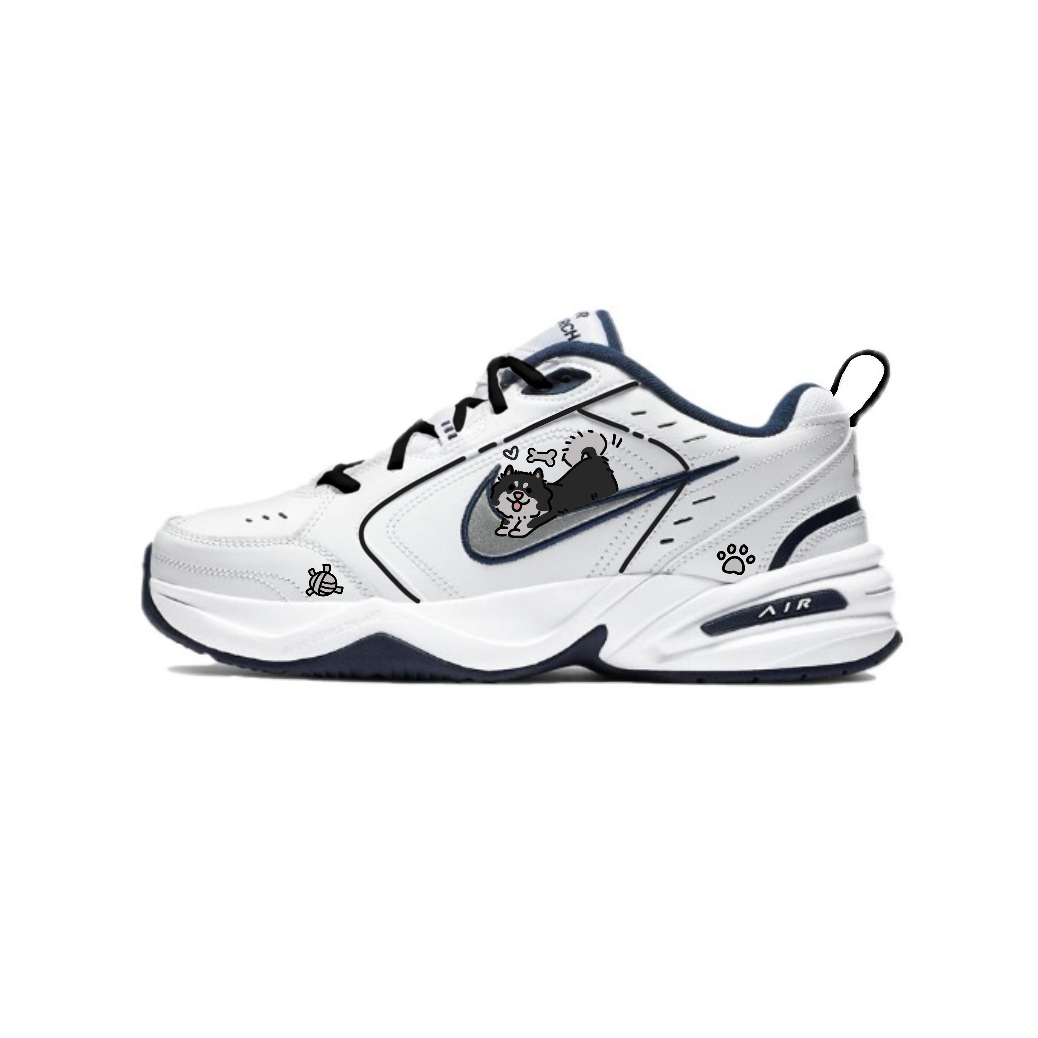 

Nike Air Monarch 4 Slip Resistant, Abrasion Resistant, Height Increasing Low top Chunky Sneakers Unisex Black White 415445-102(Team502-) 36.5