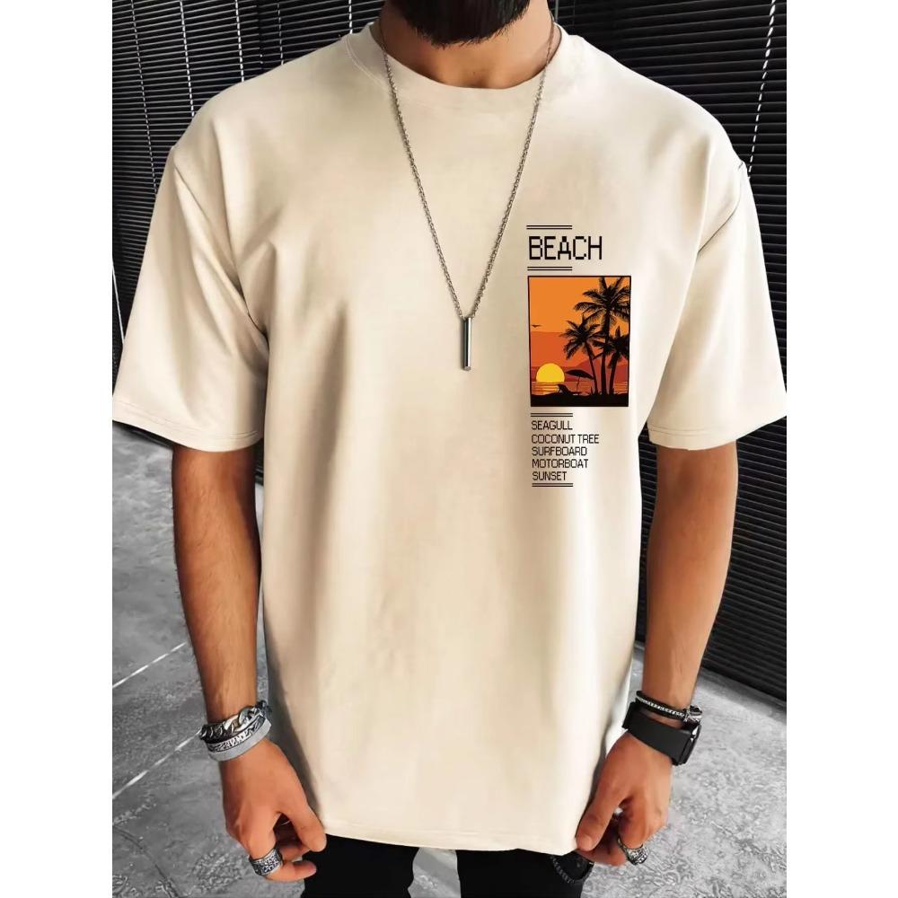 Men's 100% cotton summer loose Coconut Tree&Sloan Graphic printed slim fit casual sports round neck short sleeved T-shirt top