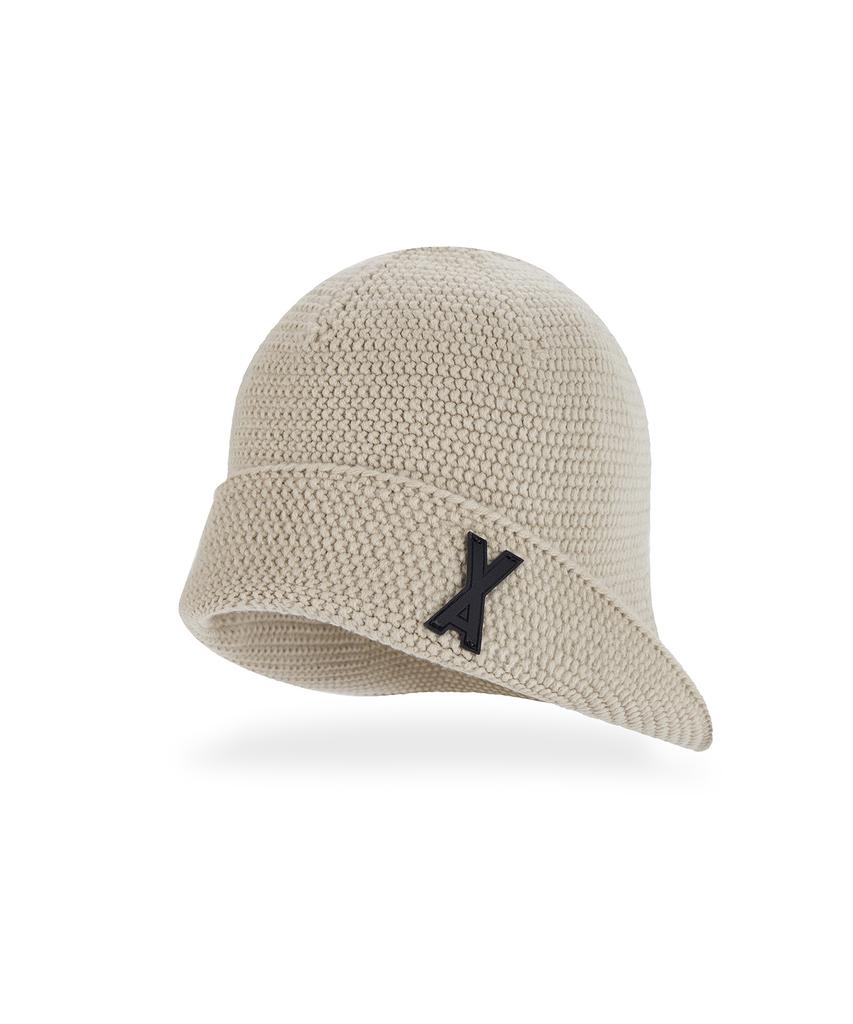 Bajal Va Patch Wide Brim Knit Bucket Hat Beige