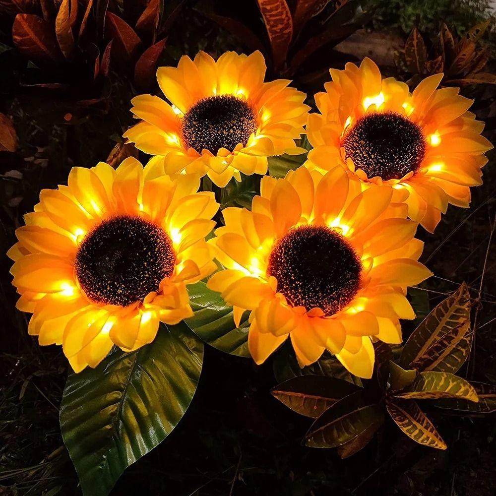 Artificial Night Lights 1/3 Head Landscape Lamp Home Decoration LED Solar Sunflower Lights  Garden