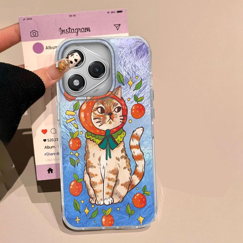 Luxury Black Cat Flower Glacier Texture Phone Case for Honor 400 200 Pro Magic7 6 5 Lite X9a X9c X8b X8a X8c Silicone Back Cover