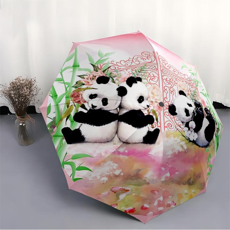 1pc Panda Garden Decor Automatic Open/Close Umbrella, Compact Travel Umbrella, 8-Rib Sturdy Frame - Ideal Gift for Friends Yy251118013