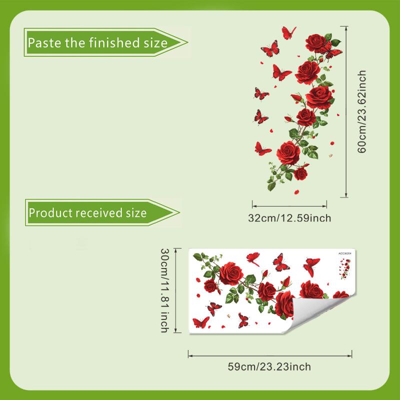 

1 шт. 30*60 см Акварельные Романтичные Розы Стеклянные Наклейки Подходят Для Декора Стен Спальни Ванной Комнаты и Гостиной ярко-розовый