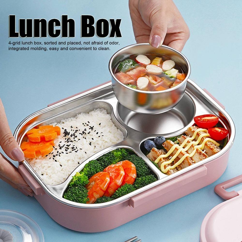 Includes Soup Bowl Portable Bento Box 4-Compartment Food Storage Container Office Use