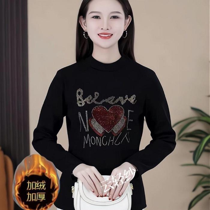 

Одежда для среднего и пожилого возраста осень и зима новая бархатная утолщенная футболка женская свободная большого размера с длинным рукавом топ M